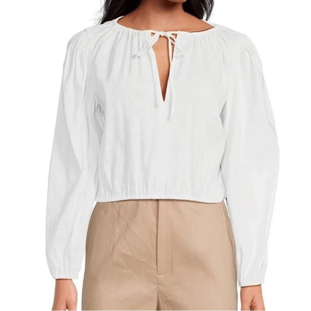 Gianni Bini Camilla White Woven Linen Blend Crop Top Small NWT